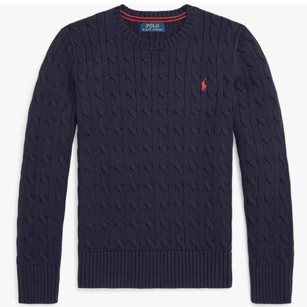 Polo by Ralph Lauren Boys Navy Cable-Knit Crewneck Sweater